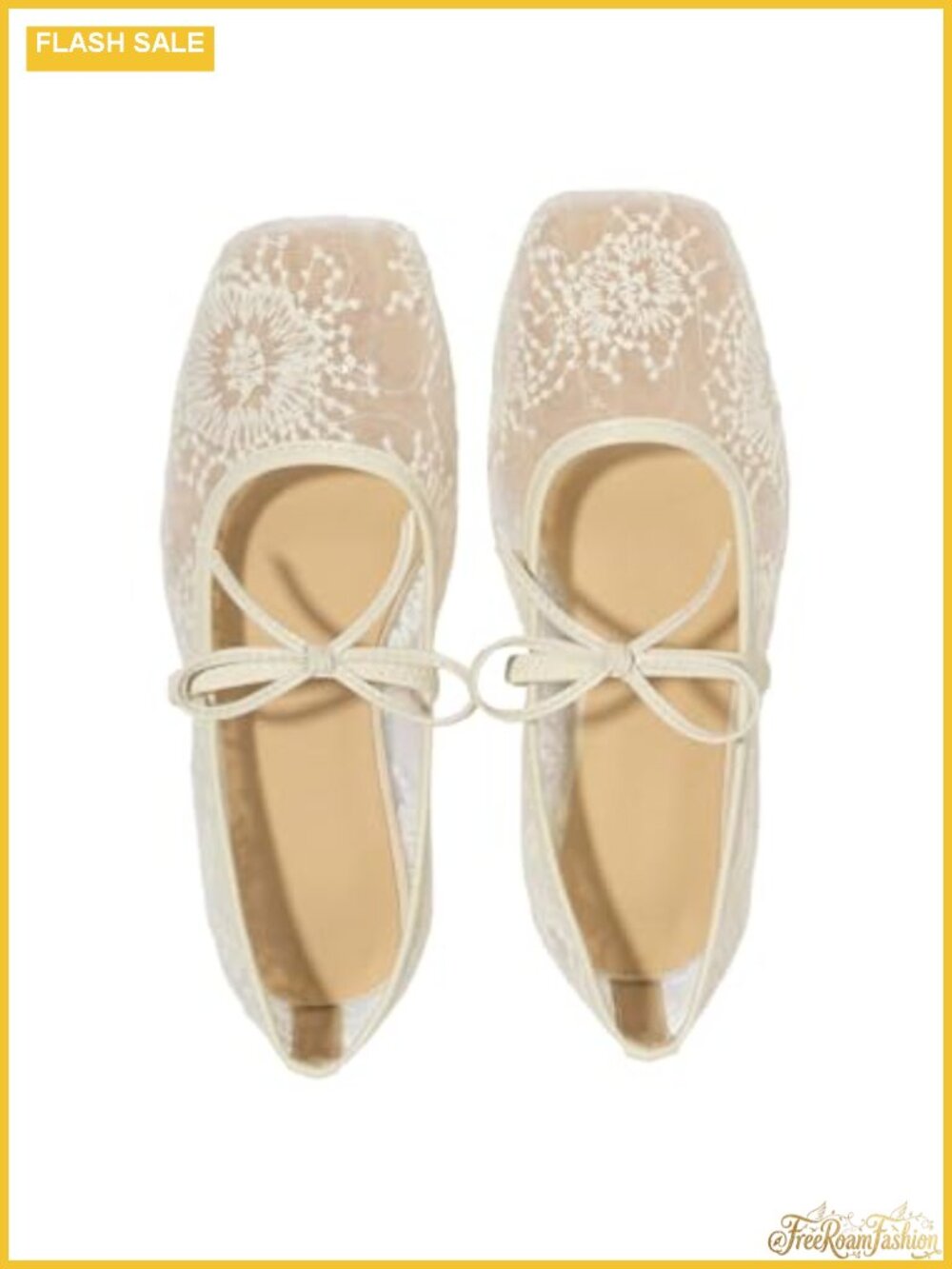 Lace Mesh Ballet Flats Square Toe Mary Jane Dress Shoes